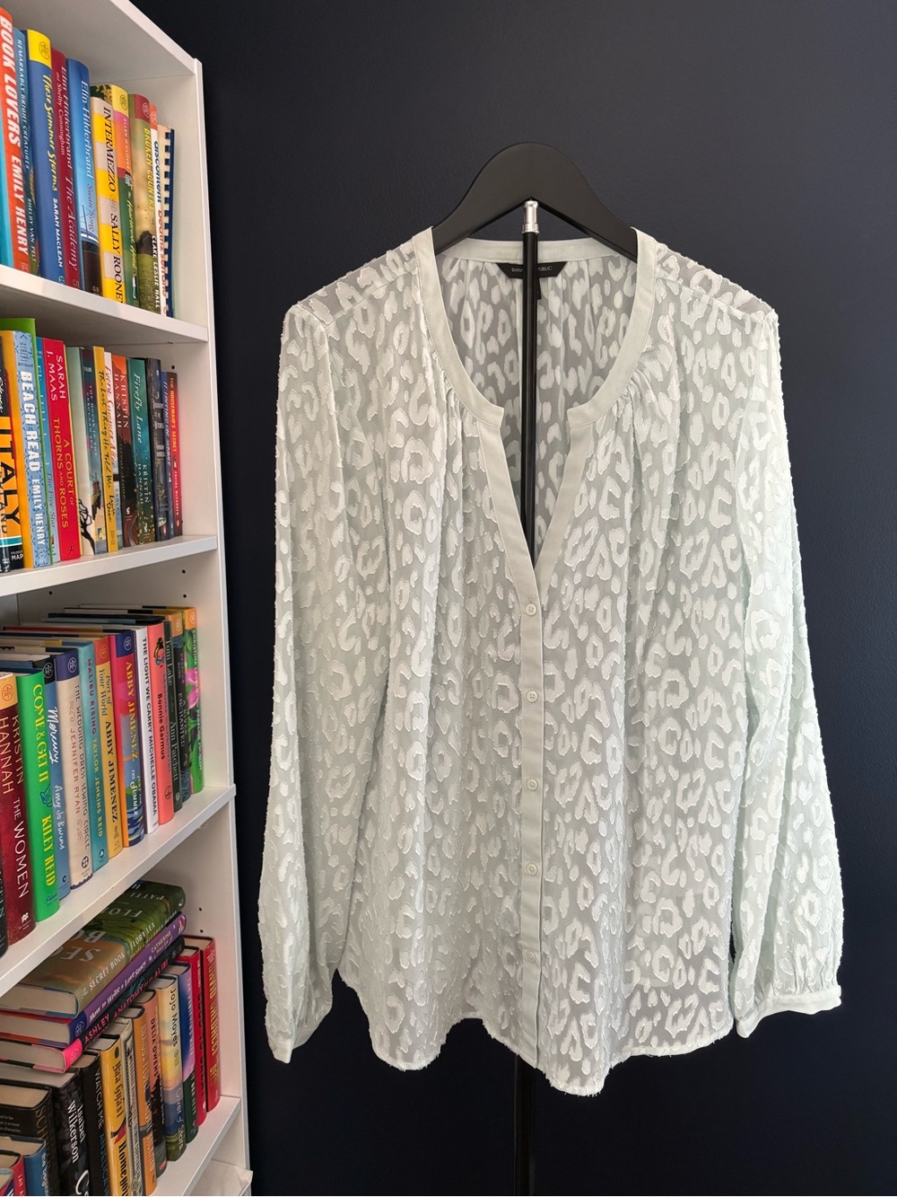Banana Republic Pale Mint Animal-Print Button Down Blouse
